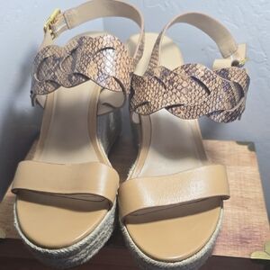 Ralph Lauren Tan and Brown Snakeskin Wedges